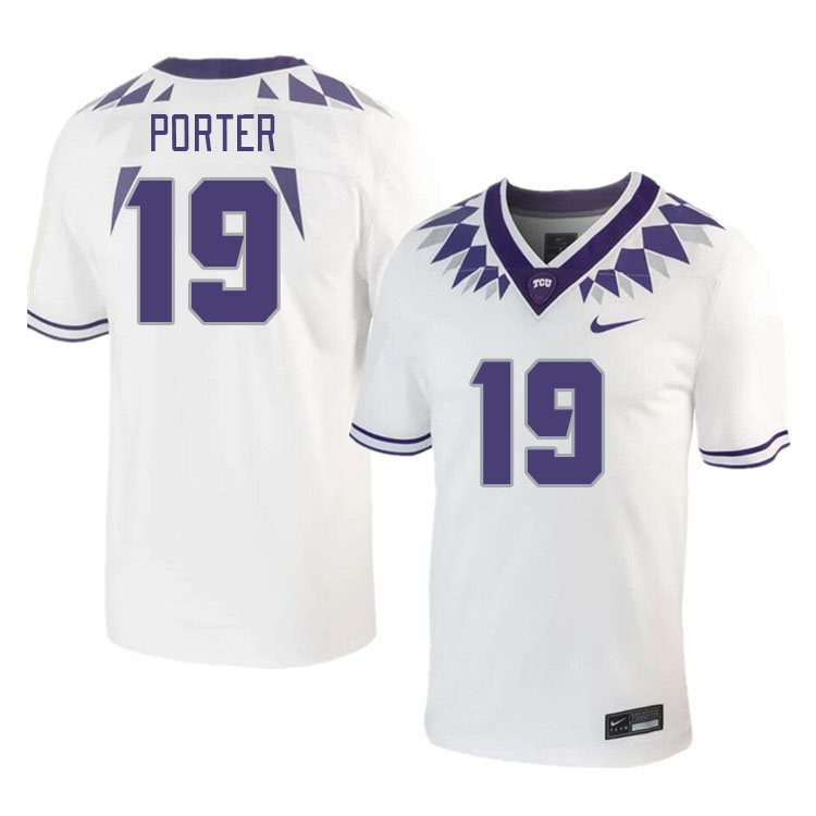 Men #19 Jacob Porter TCU Horned Frogs 2023 College Footbal Jerseys Stitched-White